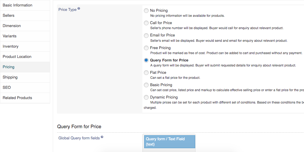 Query Form for Price